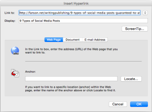 Hyperlinks in MS Word